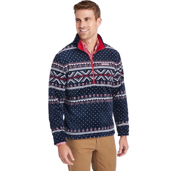 Vineyard Vines Dockside Fleece 1/2 Zip Fair Isle Pullover Size Large